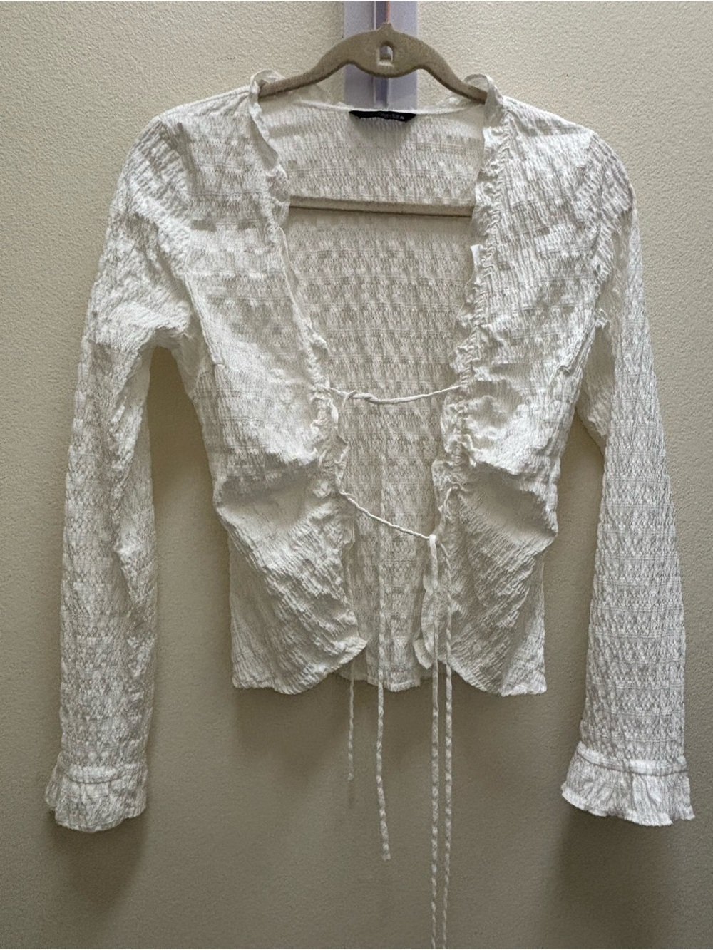 Zara Cream Tie-Front Ruffle Blouse